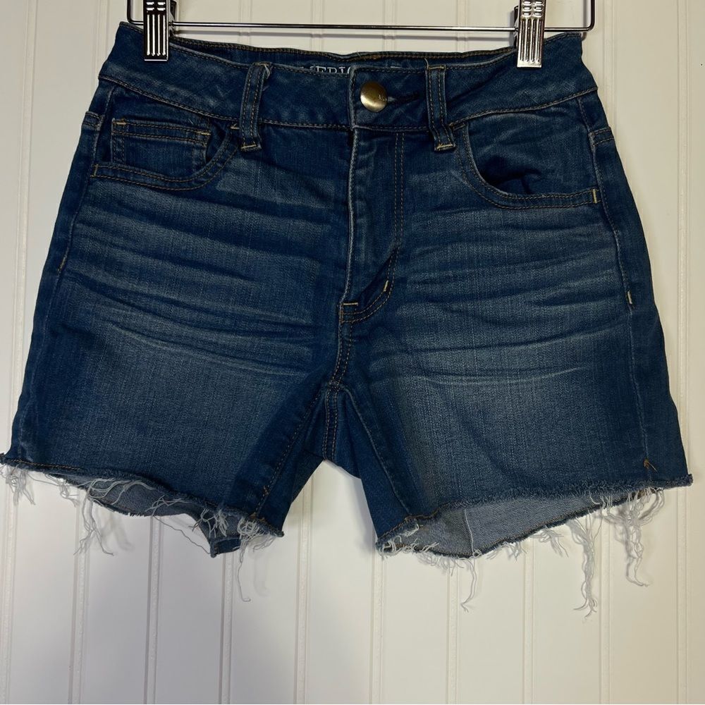 American Eagle size 0 Hi-Rise Shortie Jean Shorts Distressed